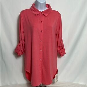 Women’s Size Small LuLaRoe Pink Coral 3/4 Sleeve Button Down Soft Shirt